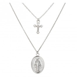 Dvouřadý stříbrný náhrdelník s medailonkem