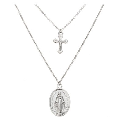 Dvouřadý stříbrný náhrdelník s medailonkem - Kliknutím zobrazíte detail obrázku.